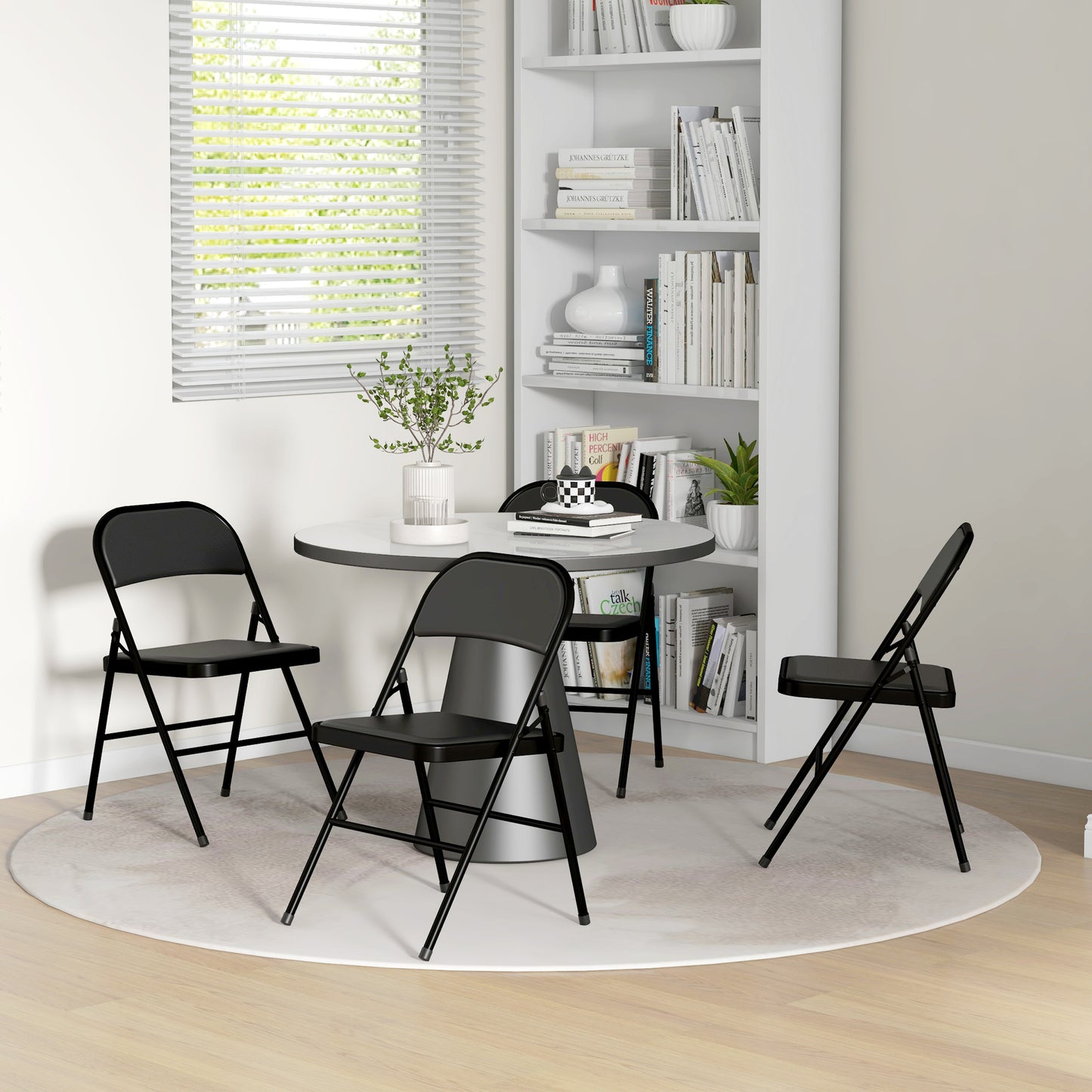 HOMCOM Set of Four Cushioned Steel Folding Chairs - Black