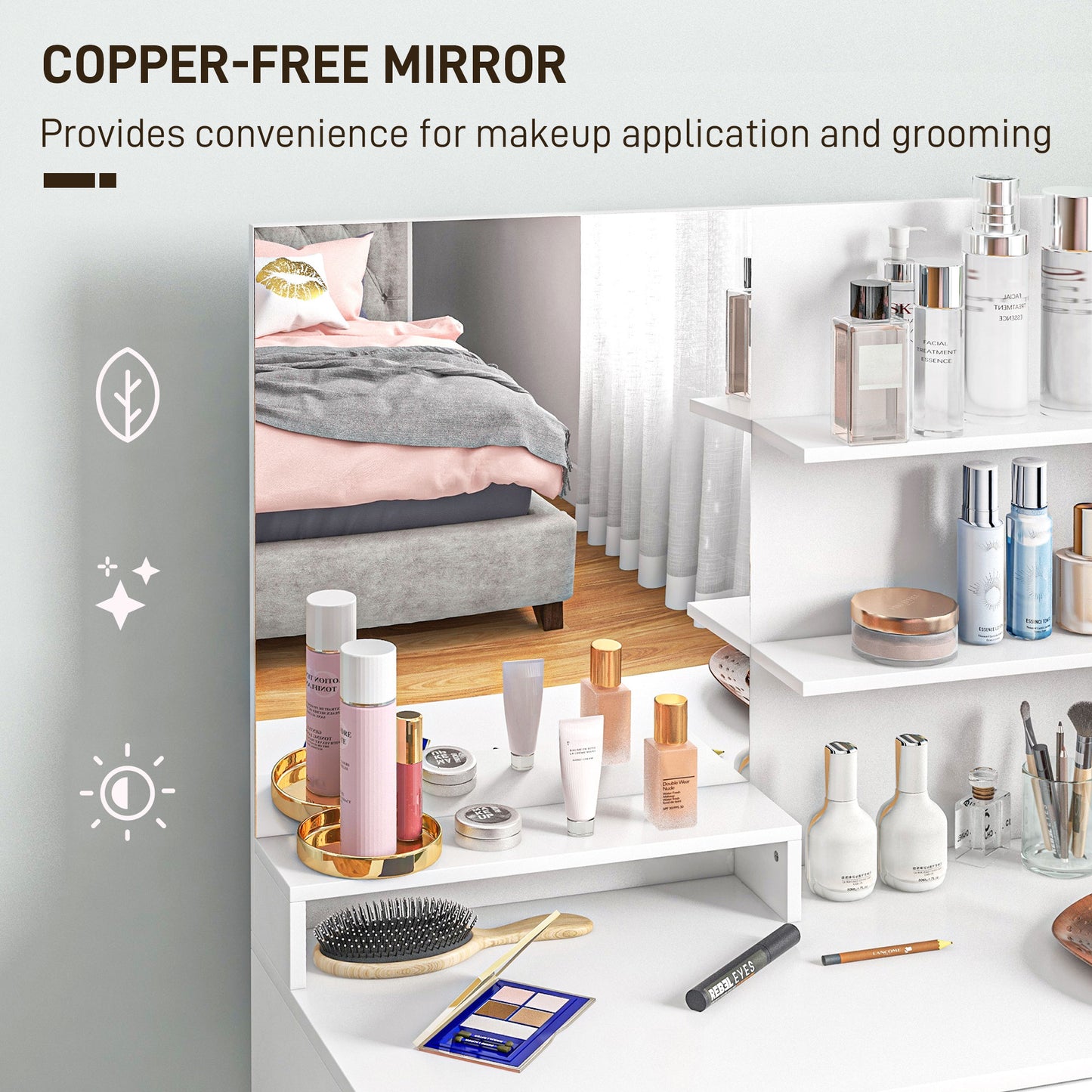 HOMCOM Dressing Table Set with Mirror, Stool, Drawer, Storage Cabinet, Adjustable Shelf, White