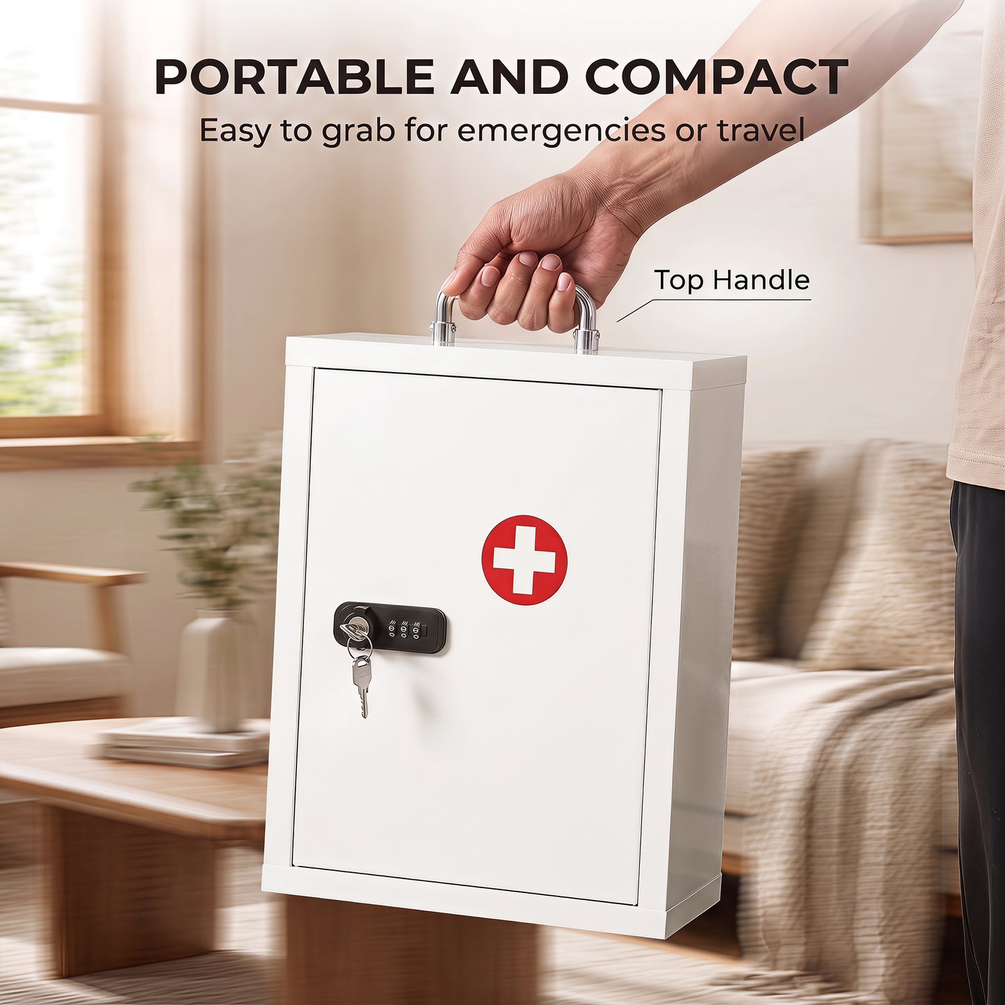 HOMCOM Wall Mount Medicine Cabinet with Combination and Key Lock, 3 Tier Steel First Aid Cabinet, White