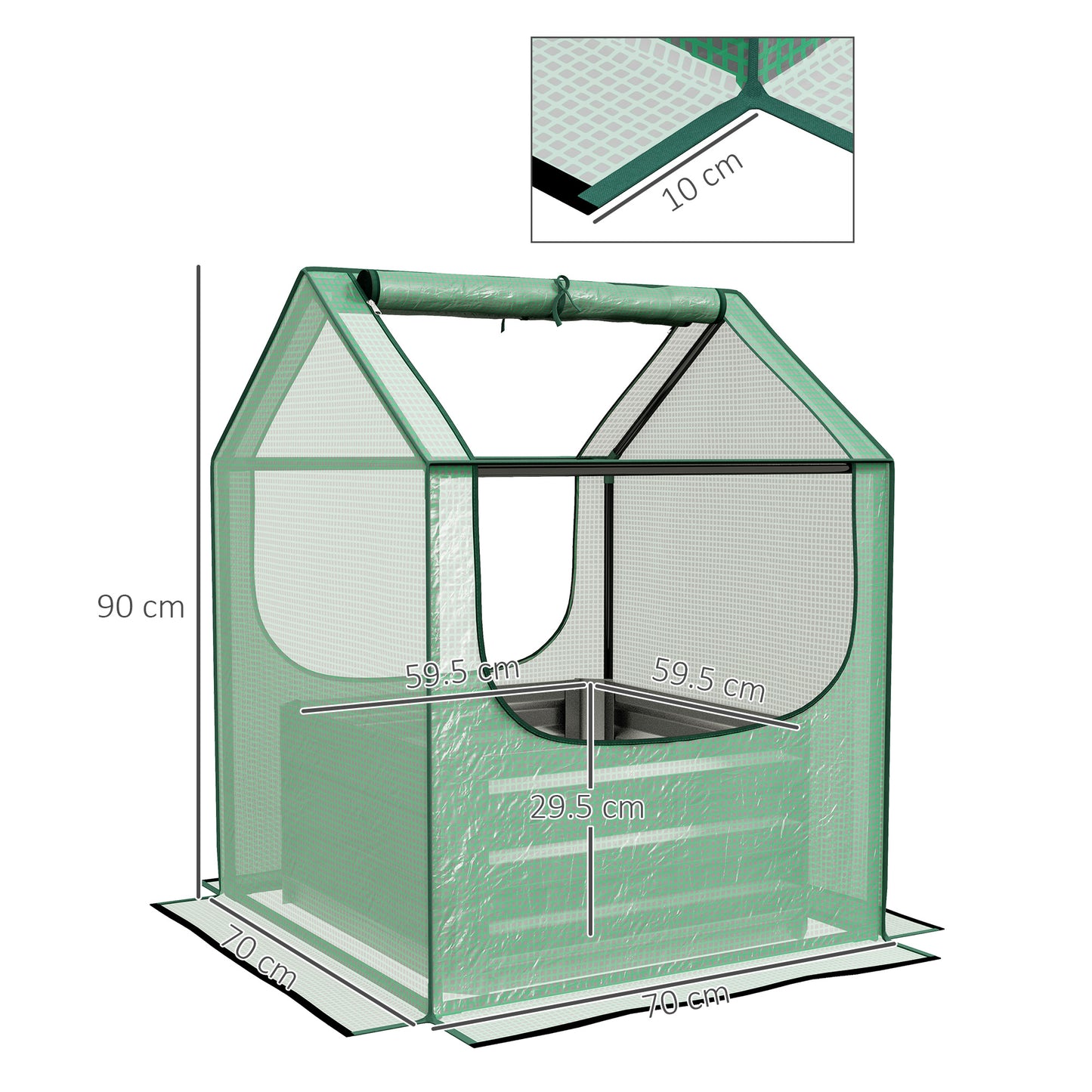 Outsunny 61 x 61cm Garden Planter Bed, with Cover - Green and Silver