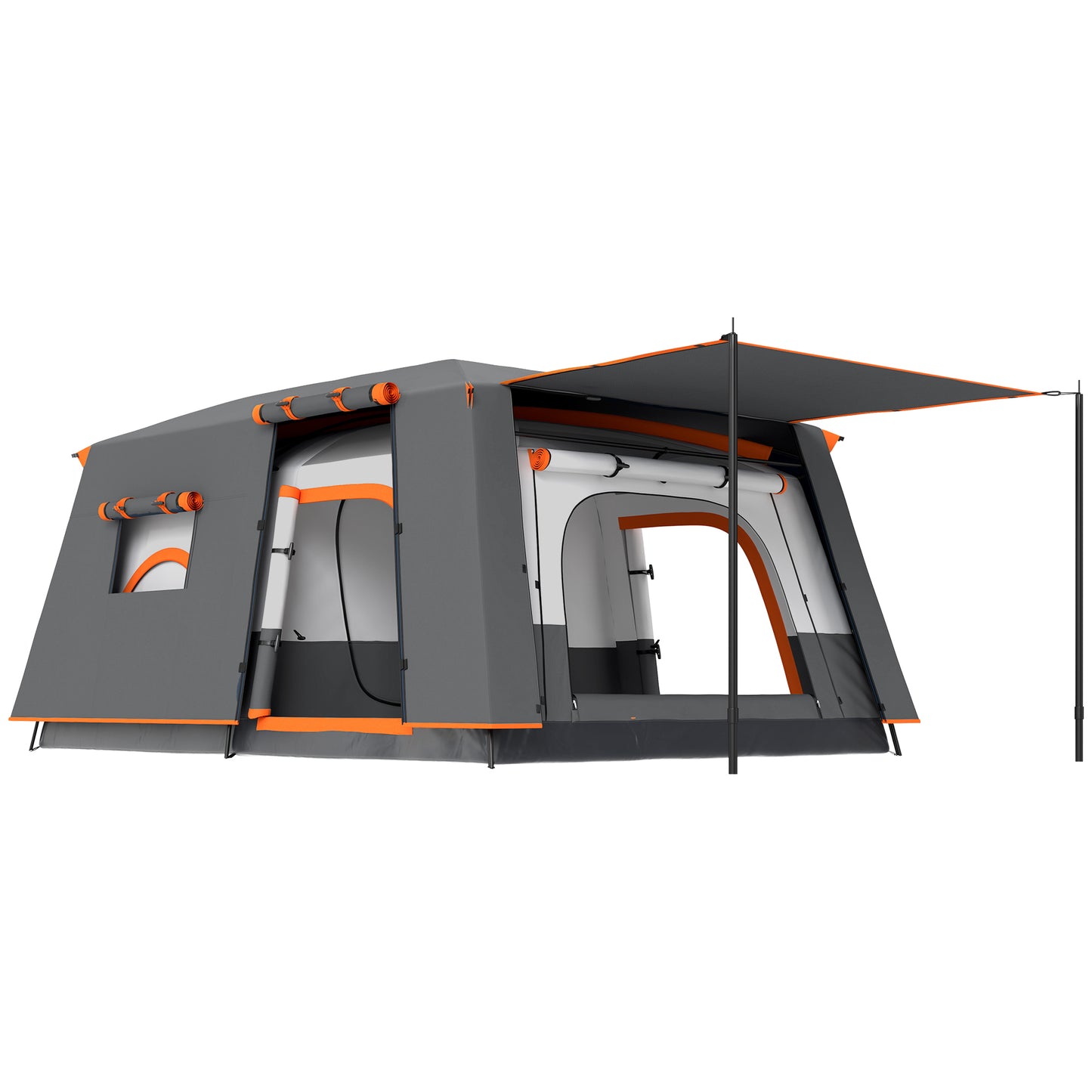 Outsunny Camping Tent, 4-6 Man, Double Layer Tunnel with Porch, Living Area, 2 Bedrooms, Waterproof, UPF 30+, Portable with Bag, Grey