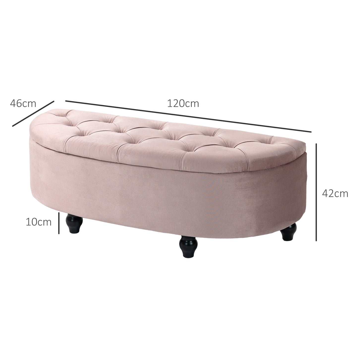 HOMCOM Tufted Semi-Circle Ottoman with Storage - Pink