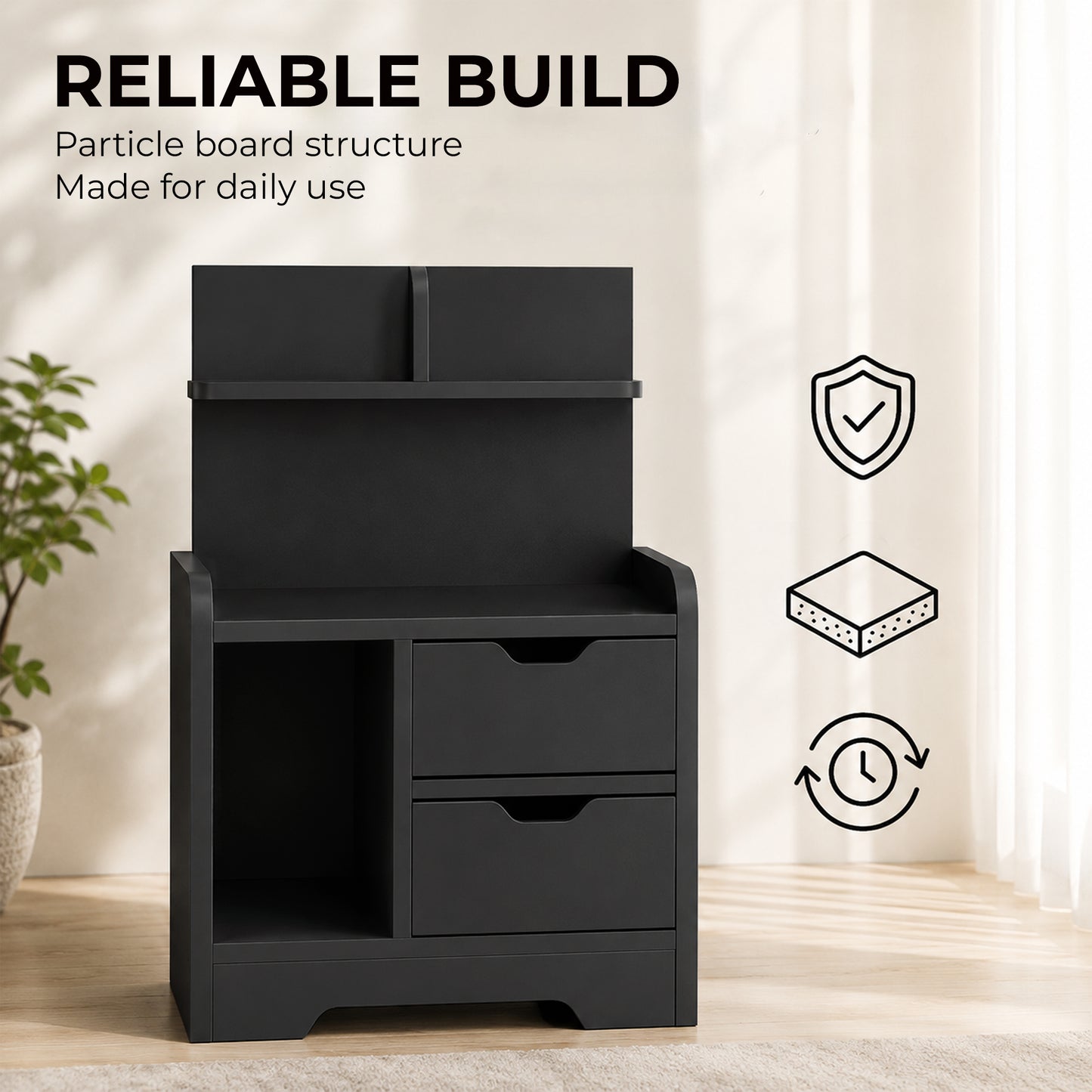 HOMCOM Bedside Table, Small Bedside Cabinet with 2 Drawers and Storage Shelves for Bedroom, Black Wood Effect