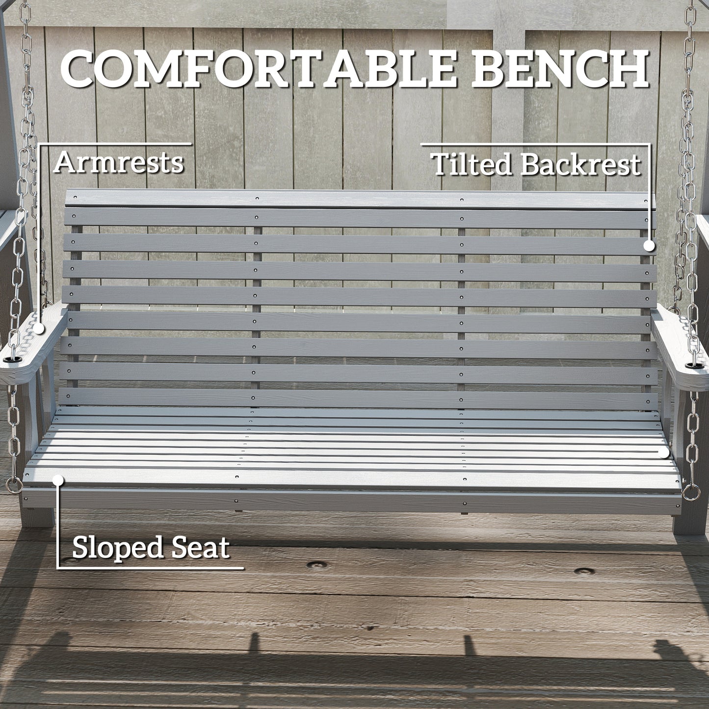 Outsunny Three-Seater Wooden Swing Bench, Dark Grey