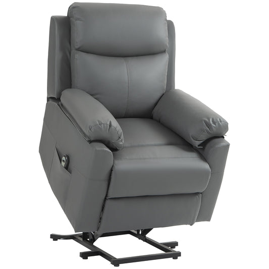 HOMCOM Faux Leather 70° Electric Riser Recliner Chair - Grey