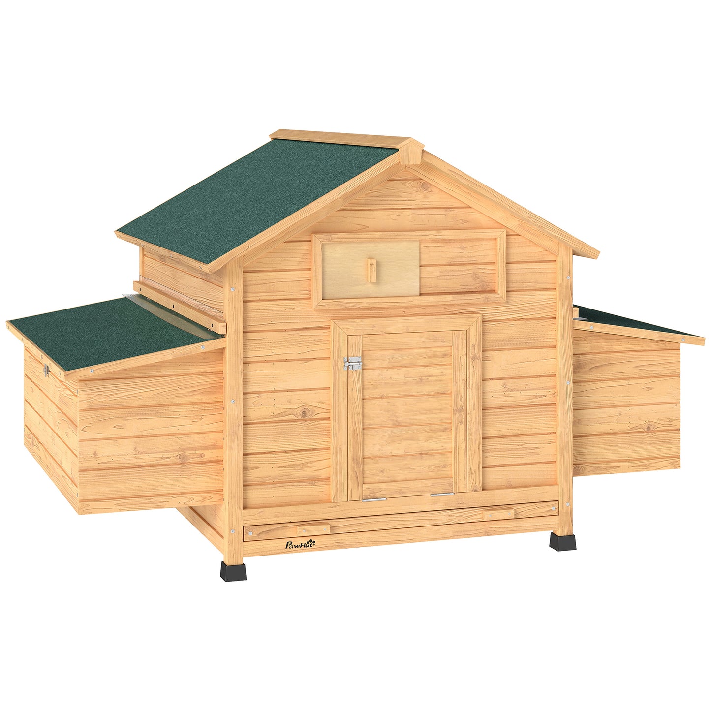PawHut Chicken Coop, Wooden Outdoor Hen House Nesting Box, Openable Waterproof Top, Pull-Out Tray, 150 x 100 x 97cm