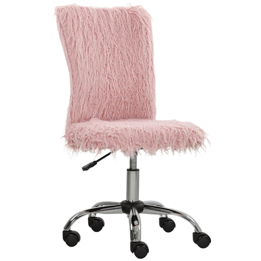 HOMCOM Plush Office Desk Chair, Modern Armless Swivel Vanity Chair with Adjustable Height for Home Office, Bedroom, Living Room, Pink