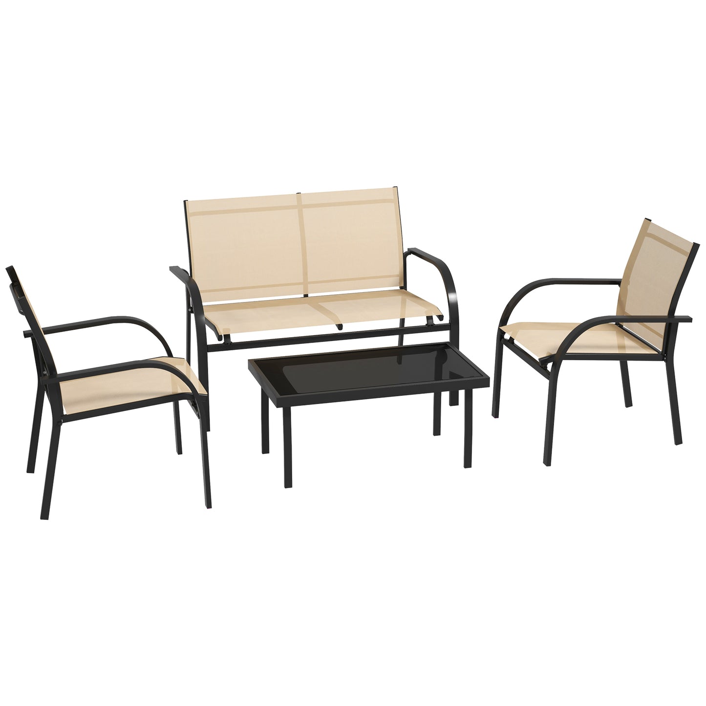 Outsunny 4-Piece Curved Steel Patio Furniture Set - Beige