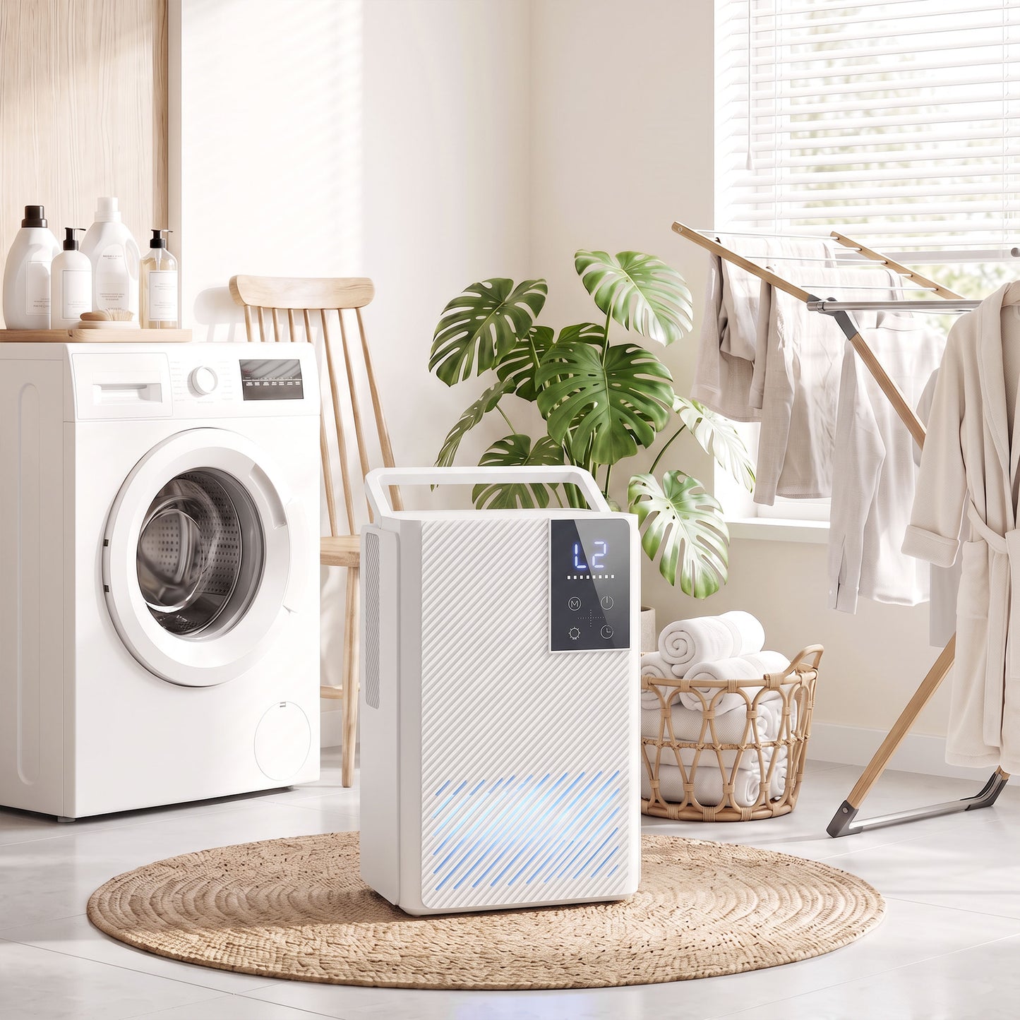 HOMCOM 400mL/Day Small Dehumidifier, RGB Mood Lights, 24H Timer, LED Display, Dehumidifier for Home Damp, White