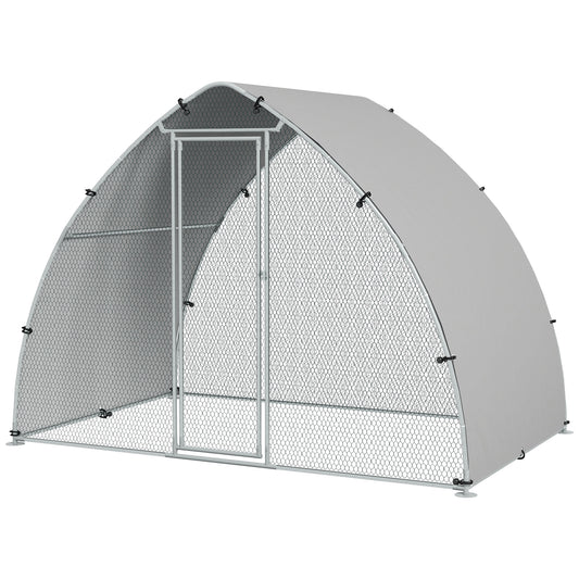 PawHut Galvanised Outdoor Chicken Coop with Cover for 4-6 Chickens Hens Ducks Rabbits 3 x 1.9 x 2.2m - Silver Tone