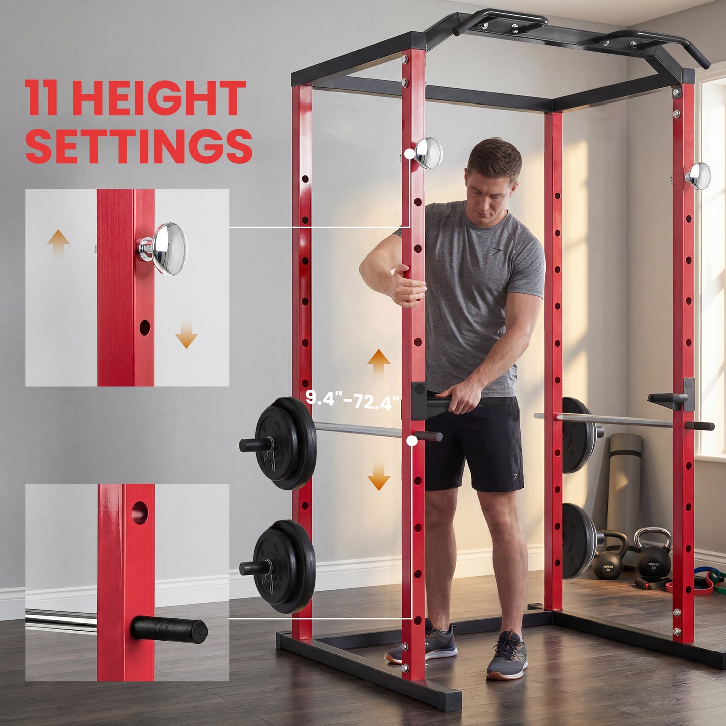 SPORTNOW Power Tower, Adjustable Squat Rack with Pull-Up Bar, Dip Station & Safety Arms for Home Gym Strength Training