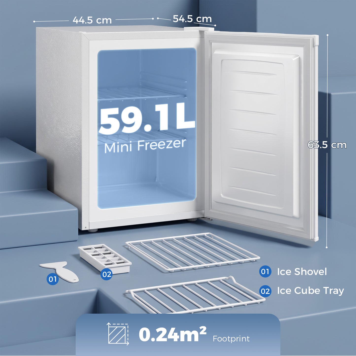 HOMCOM 60L Tabletop Mini Freezer, Countertop Small Freezer with Reversible Door, Removable Wire Shelves, White