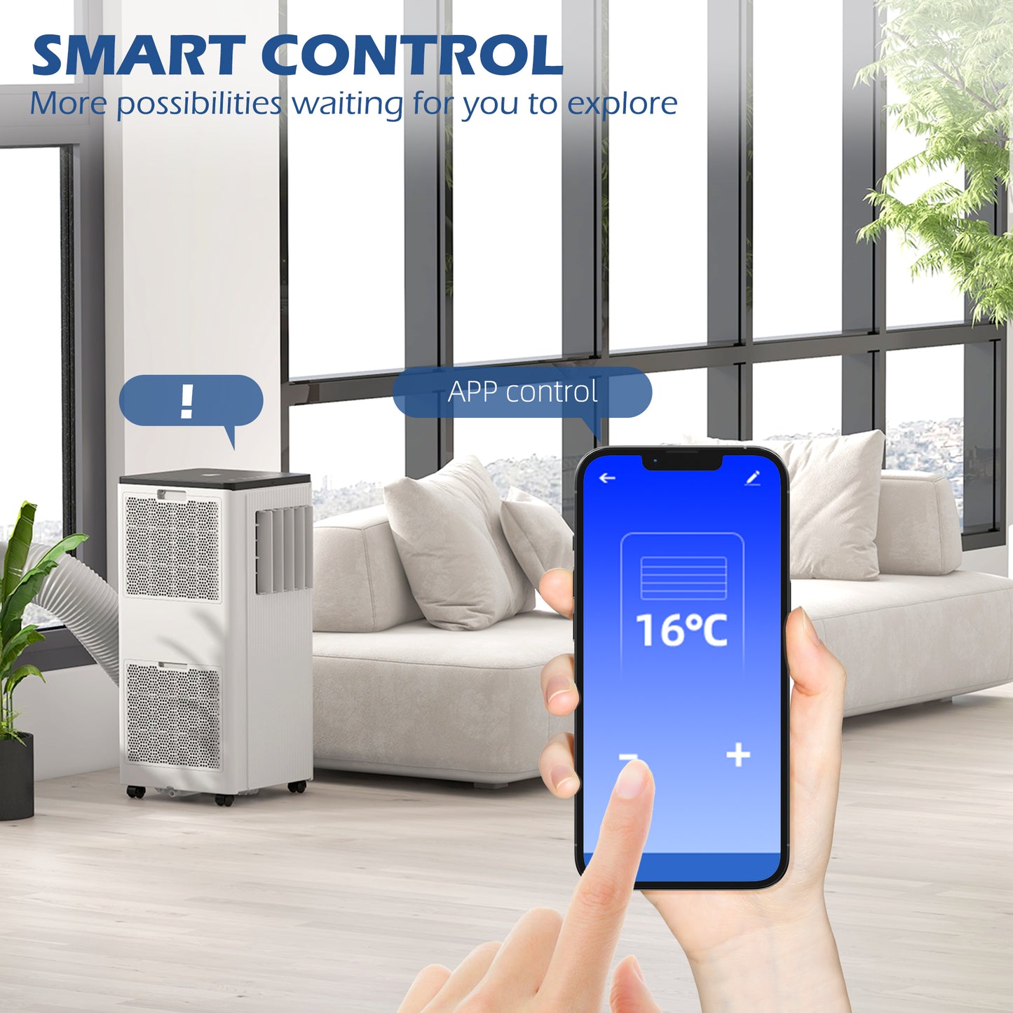 HOMCOM 9,000 BTU Mobile Air Conditioner 20m Smart Home WiFi with Dehumidifier Fan 24H Timer Window Kit White