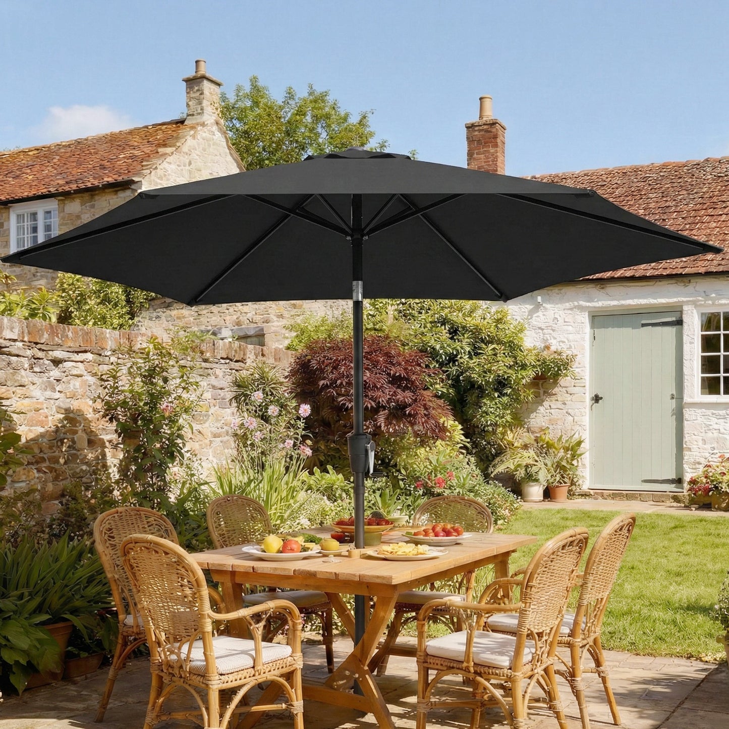 Outsunny 2m Garden Parasol Umbrella, Outdoor Table Parasol Umbrella with Crank Handle, UV30+ Protection
