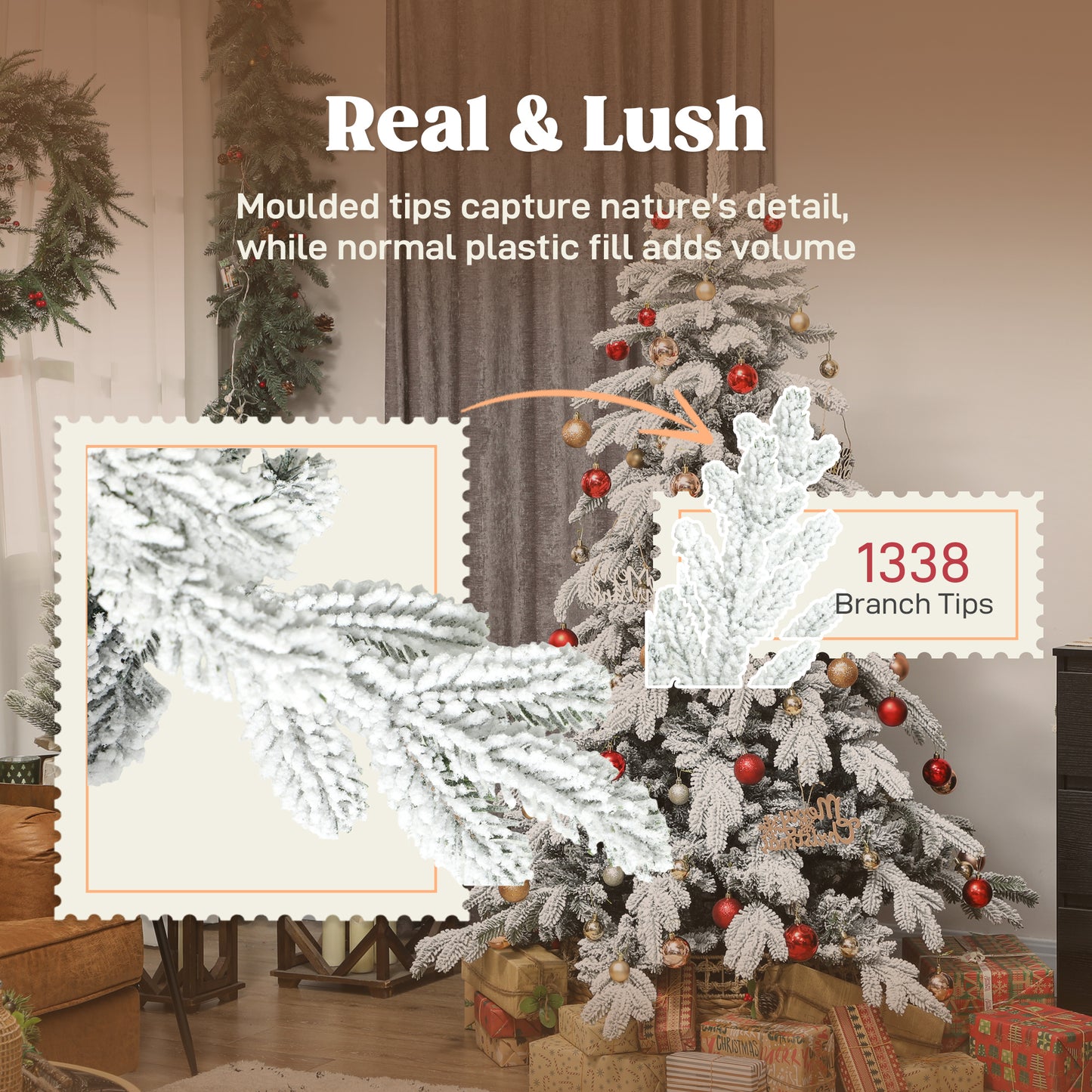 HOMCOM 6ft Super Flocked Christmas Tree - Green/White