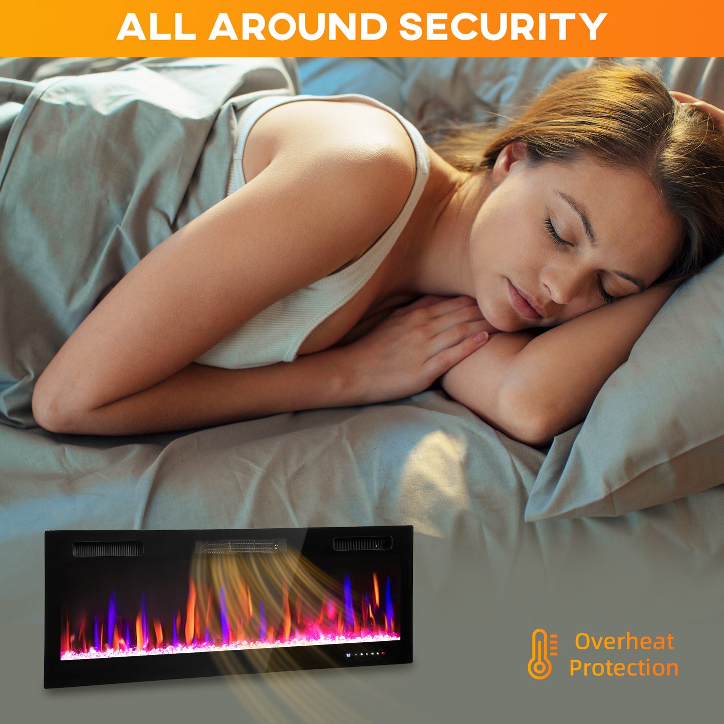 HOMCOM 50" Ultra-Slim Electric Fireplace, Wall Mounted and Recessed, 900W/1800W