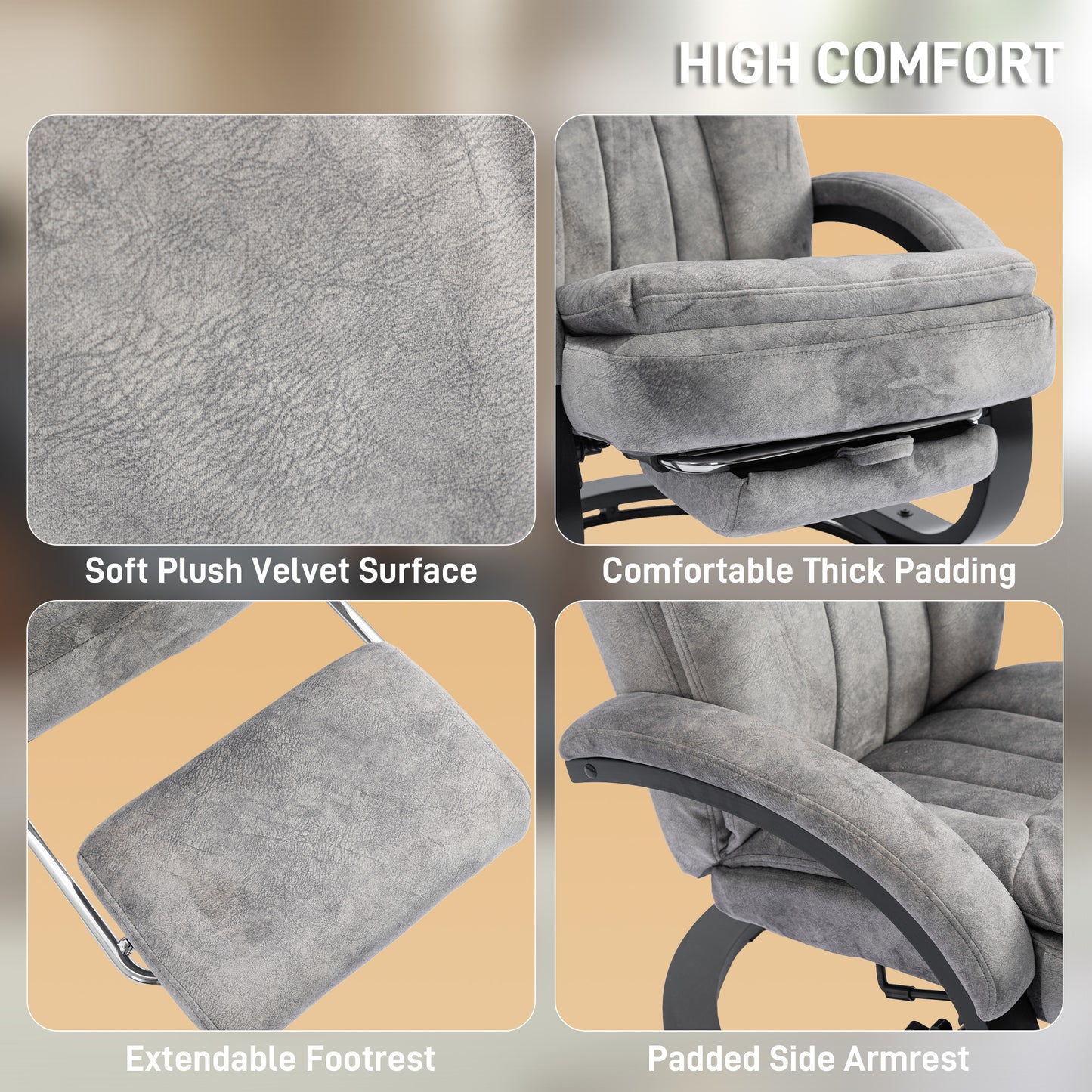 HOMCOM Swivel Recliner Chair with Footrest, Manual Recliner Armchair with Wooden Base, Bedroom, Grey