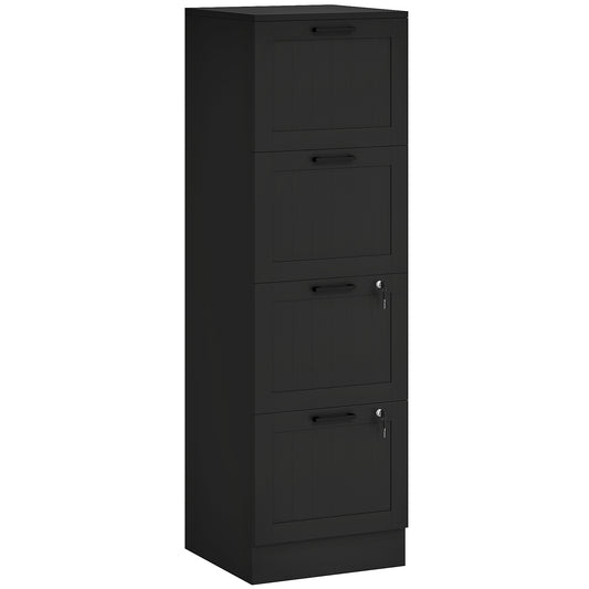 HOMCOM 4 Drawer Filing Cabinet with Lock, Office Storage Cabinet with Adjustable Hanging Bars for A4 Letter Size Files, Black