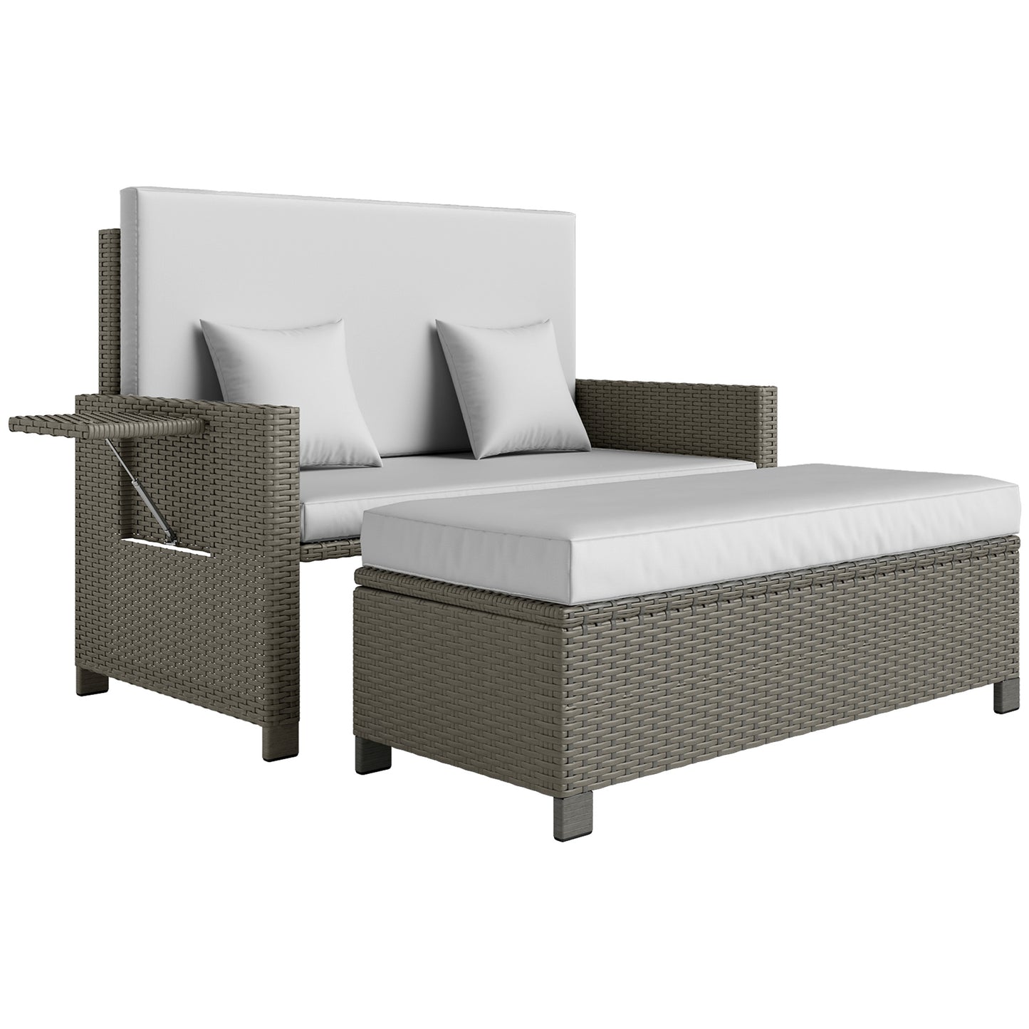 Outsunny Rattan Day Bed, with Footstool - White/Grey