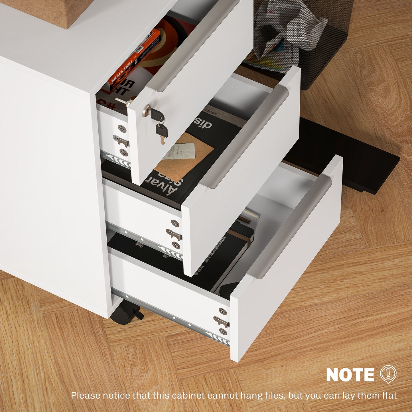 HOMCOM Three-Drawer Locking Filing Cabinet - White