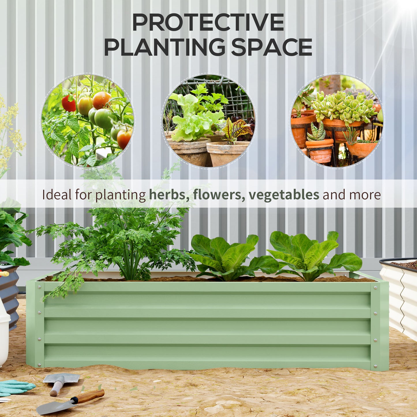 Outsunny Raised Beds for Garden, Galvanised Outdoor Planters, for Herbs and Vegetables, Use for Patio, Garden, Balcony, Green