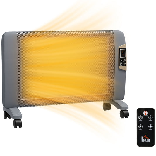 HOMCOM Mica Electric Space Heater, Portable Heater for Home with 2 Heat Settings Grey