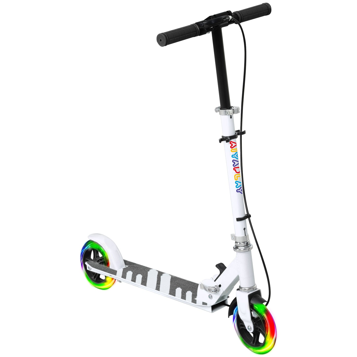 AIYAPLAY Scooter for Kids Aged 3-8 Years, with Adjustable Handle, Two Light Up Wheels, Handbrake, Rear Brake, White