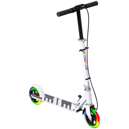 AIYAPLAY Scooter for Kids Aged 3-8 Years, with Adjustable Handle, Two Light Up Wheels, Handbrake, Rear Brake, White