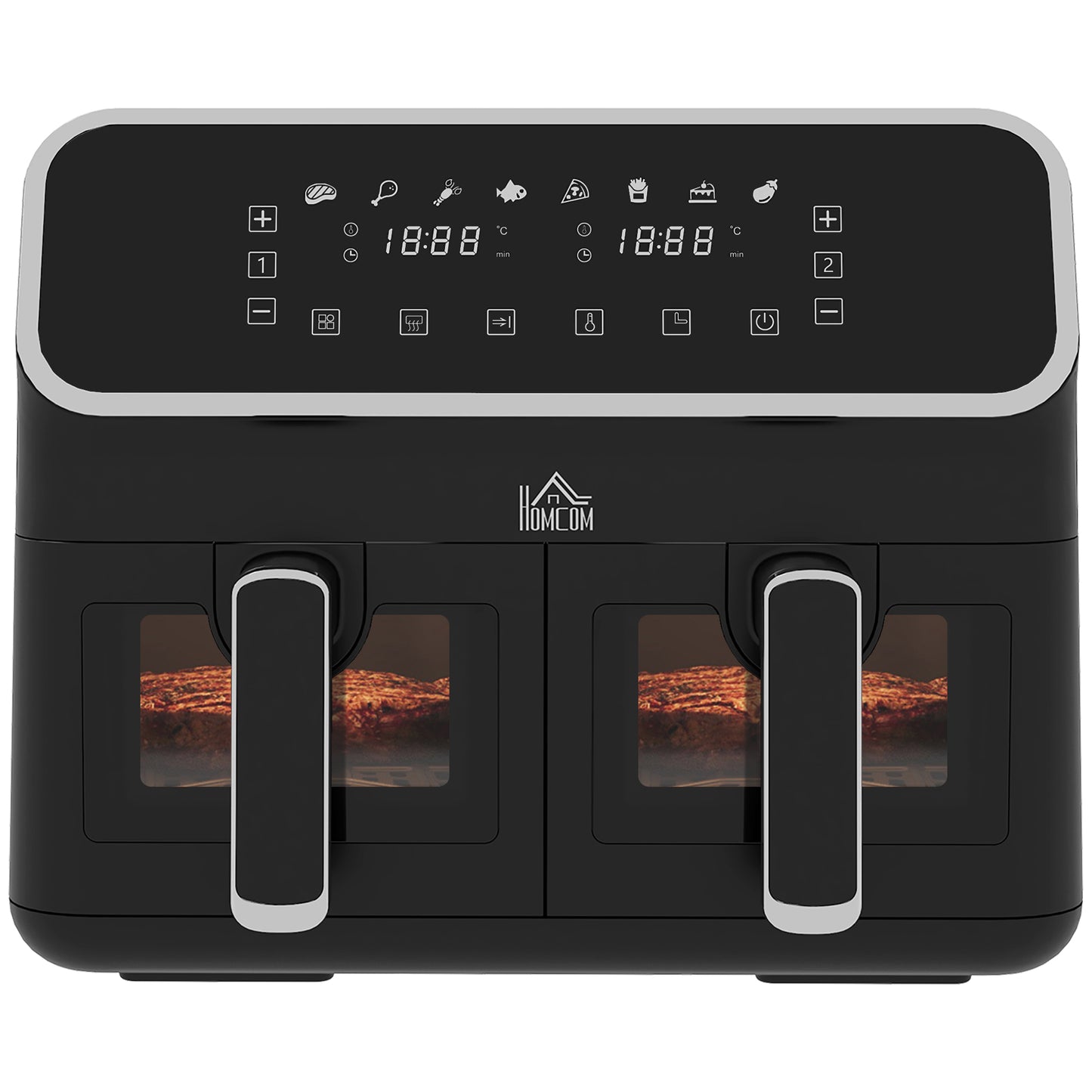 HOMCOM 8L Dual Basket Air Fryer, 80-200℃, with Sync Function - Black/Silver