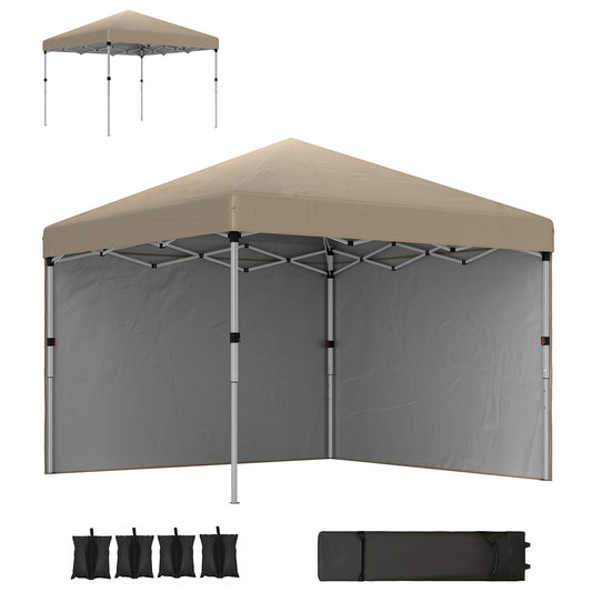 Outsunny 3x3m Pop Up Gazebo, UPF 30+, 2 Sidewalls, Leg Weight Bags & Wheeled Bag, Adjustable, Khaki