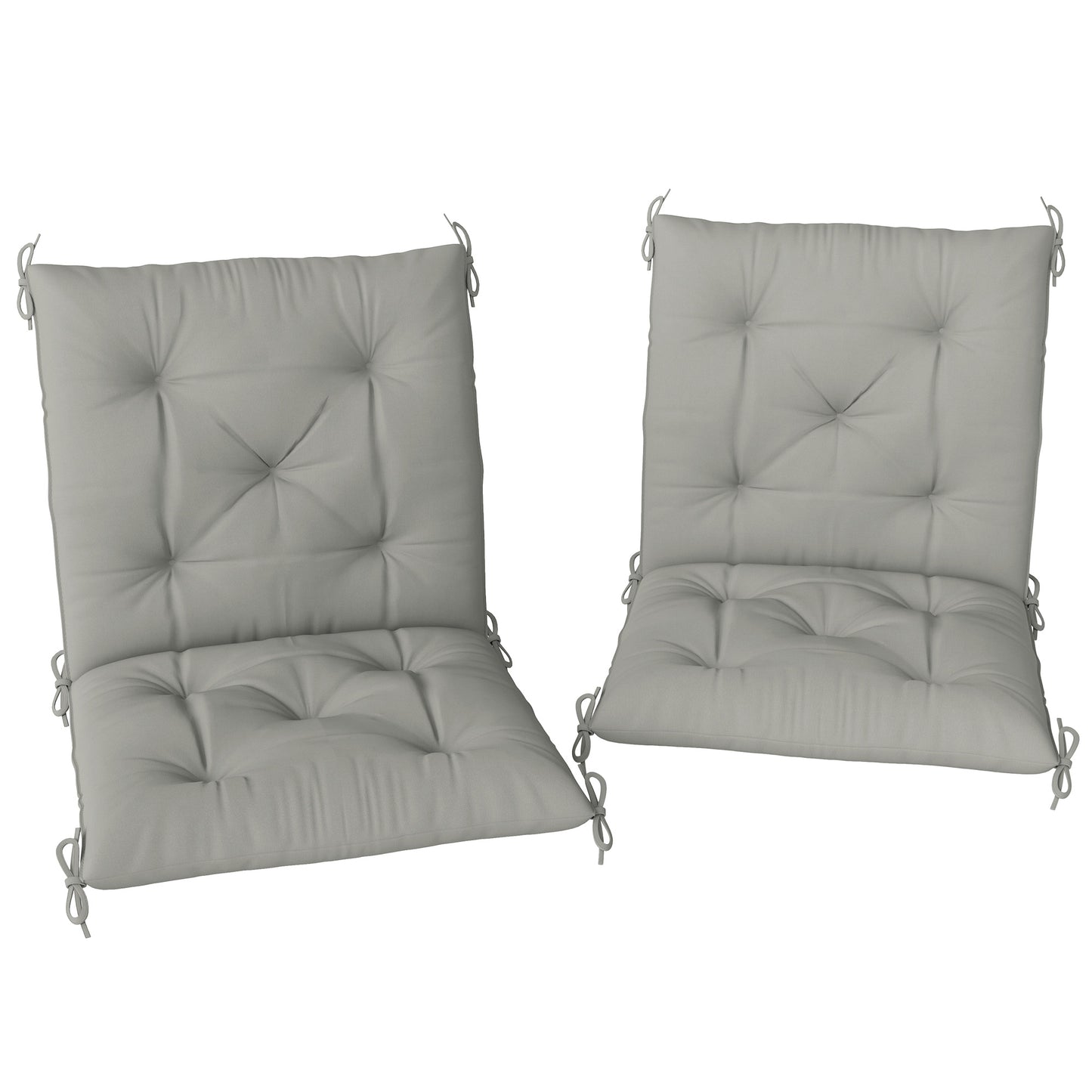 Outsunny Set of 2 Garden Chair Cushions with Backrest for Sunbeds, Rocking Chairs, Loungers, Indoor/Outdoor Use, Light Grey