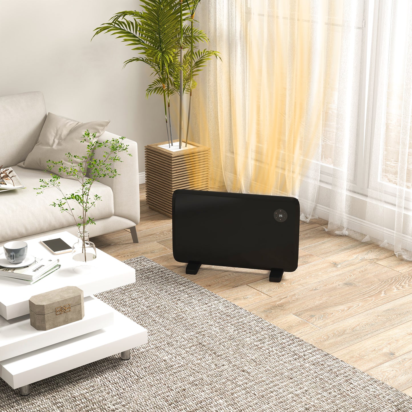 HOMCOM 1.2kW Freestand/On-Wall Electric Convector Heater, with Adjustable Thermostat - Black