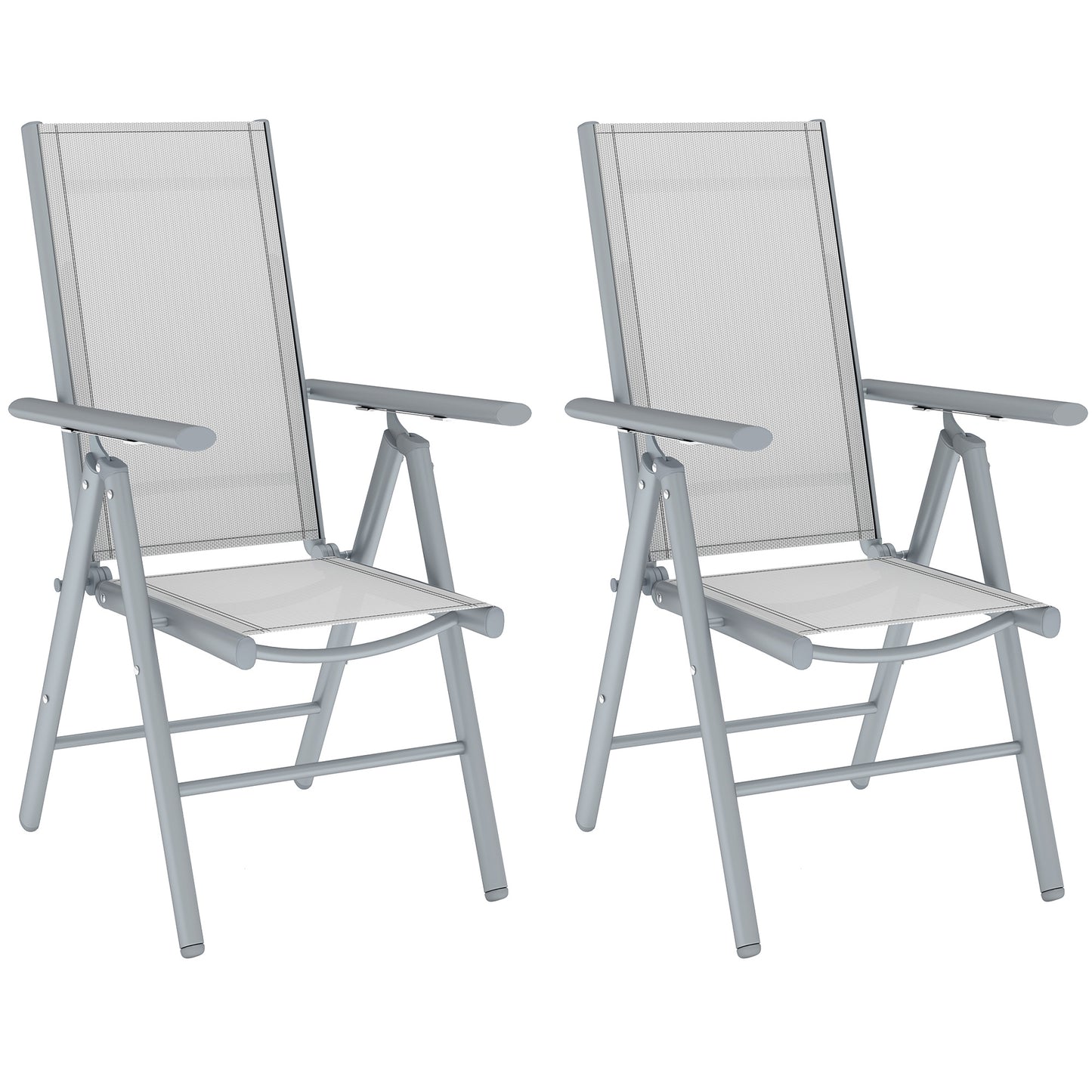 Outsunny Set of 2 Folding Aluminium Camping Chairs, Breathable Mesh, Armrests, Light Grey
