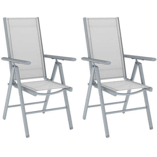 Outsunny Set of 2 Folding Aluminium Camping Chairs, Breathable Mesh, Armrests, Light Grey