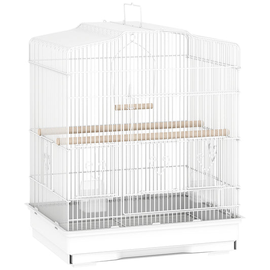 PawHut Large Metal Bird Cage with Perches, Food Bowls, Swing, for Budgies, Parakeets, White