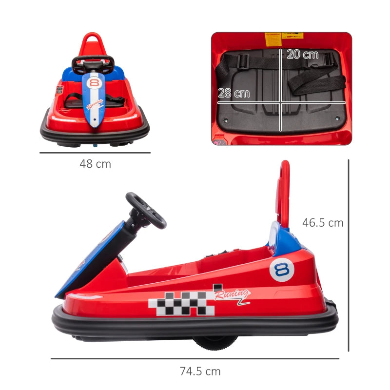 HOMCOM 6V Electric Kids Bumper Car, 6V Spin Waltz Car, with Music, Horn, Lights - Red