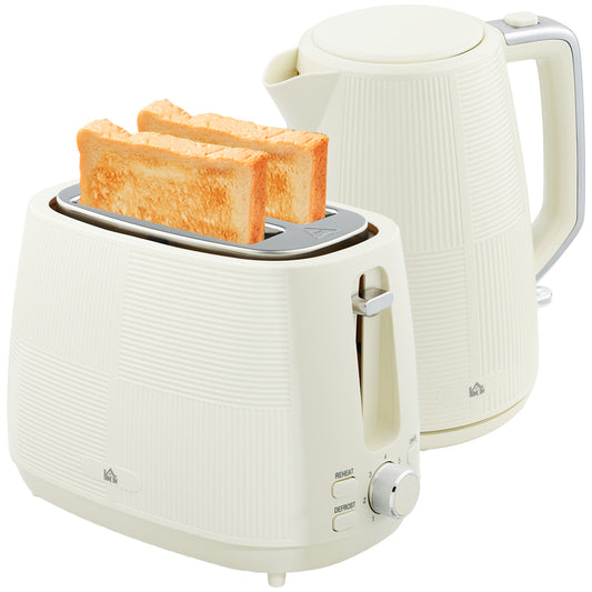 HOMCOM Kettle and Toaster Set, 1.7L 3000W Fast Boil, 2 Slice Toaster, 7 Browning Levels, Cream White