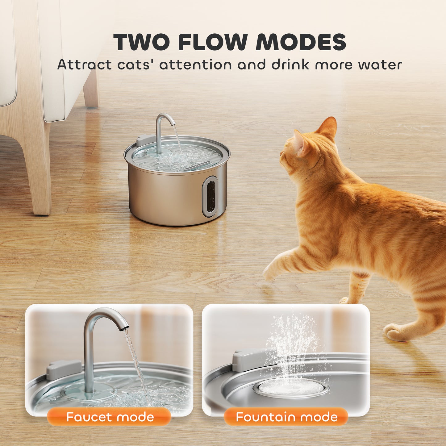 PawHut 2.5L Stainless Steel Cat Water Fountain for Drinking with Ultra-Silent Pump, Water-Level Window, Filters