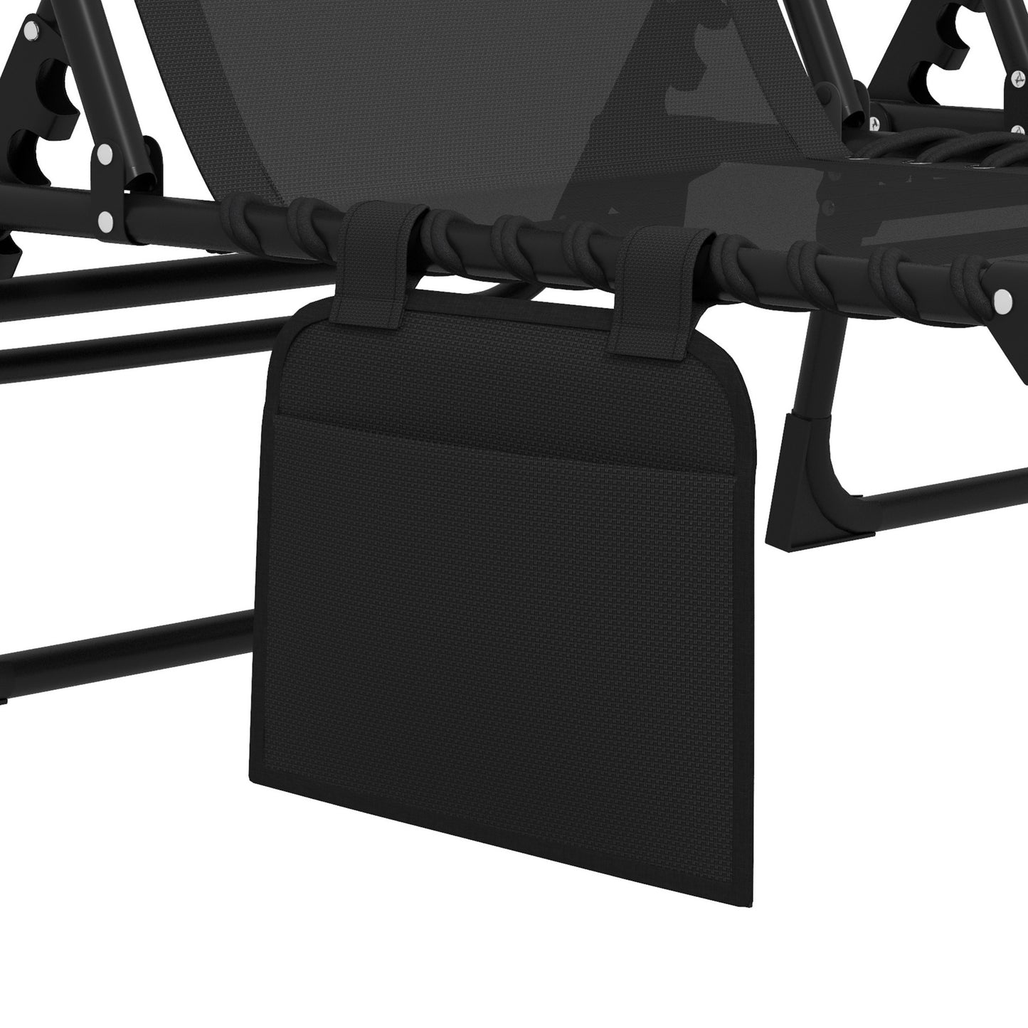 Outsunny Portable Sun Lounger Set of 2, Folding Camping Cot, 5-Position Reclining Chair with Side Pocket, Pillow for Patio Beach Pool, Black