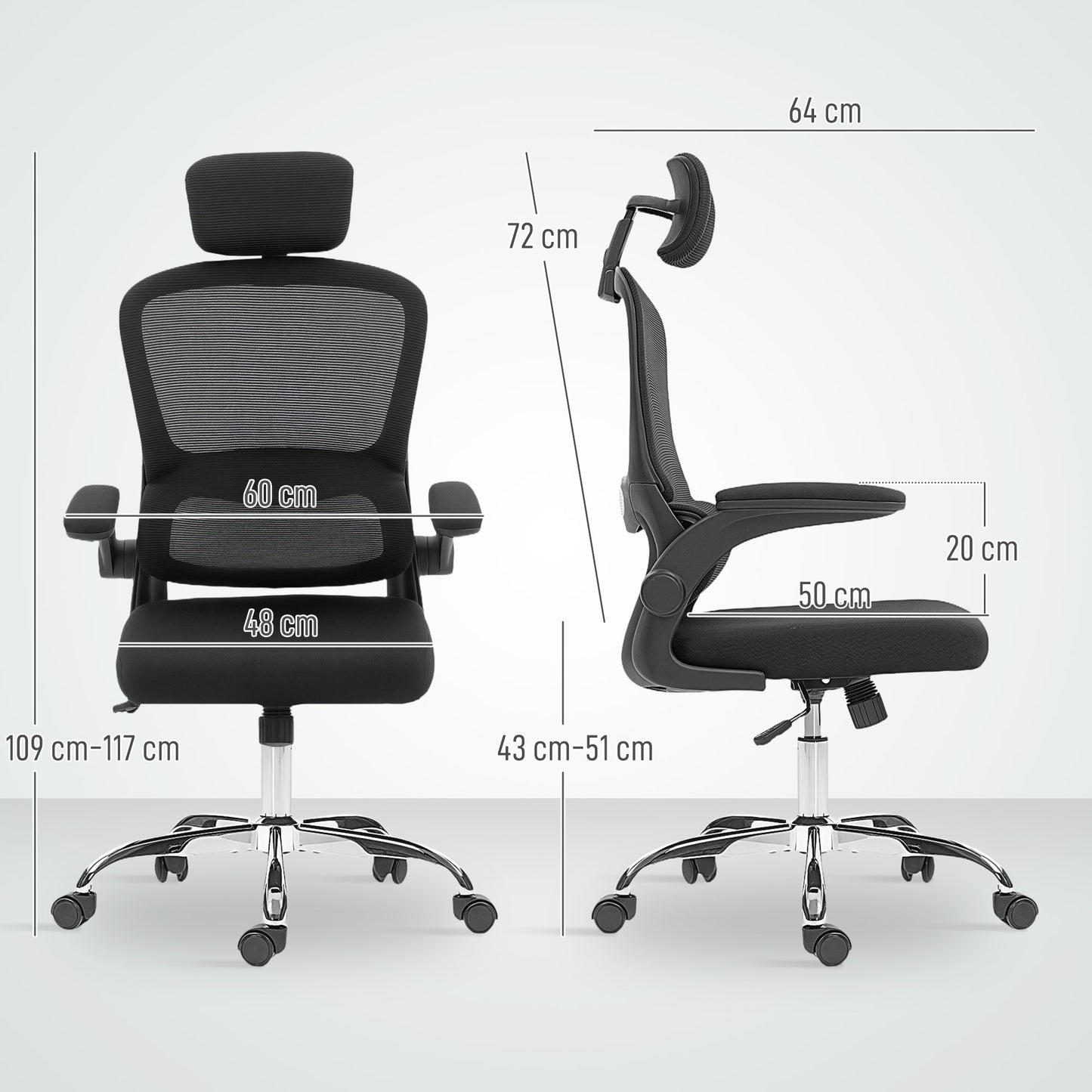 HOMCOM Mesh Back Office Chair, with Lumbar Support - Black