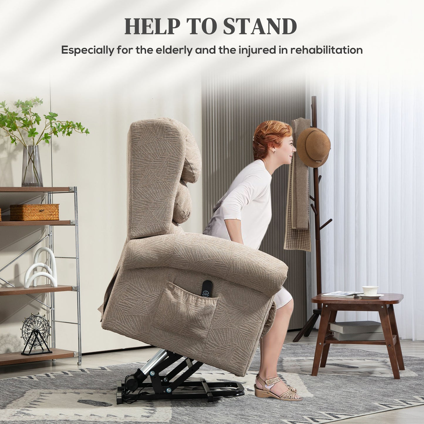 HOMCOM Power Lift Recliner Chair, Velvet Electric Armchair, Thick Back, Khaki