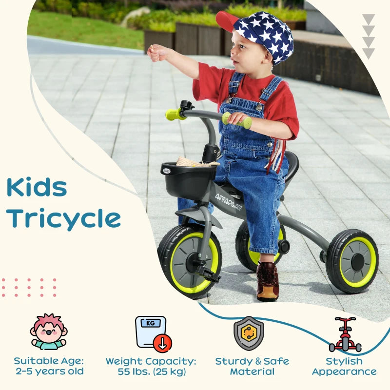 AIYAPLAY Kids Trike Tricycle with Adjustable Seat Basket Bell