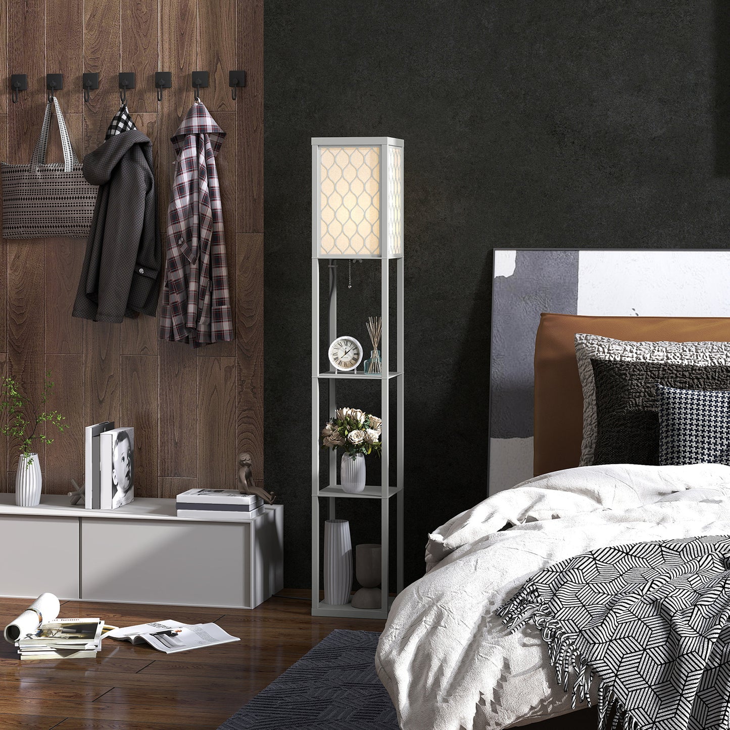 HOMCOM Three-Shelf Standing Lamp - Grey/White