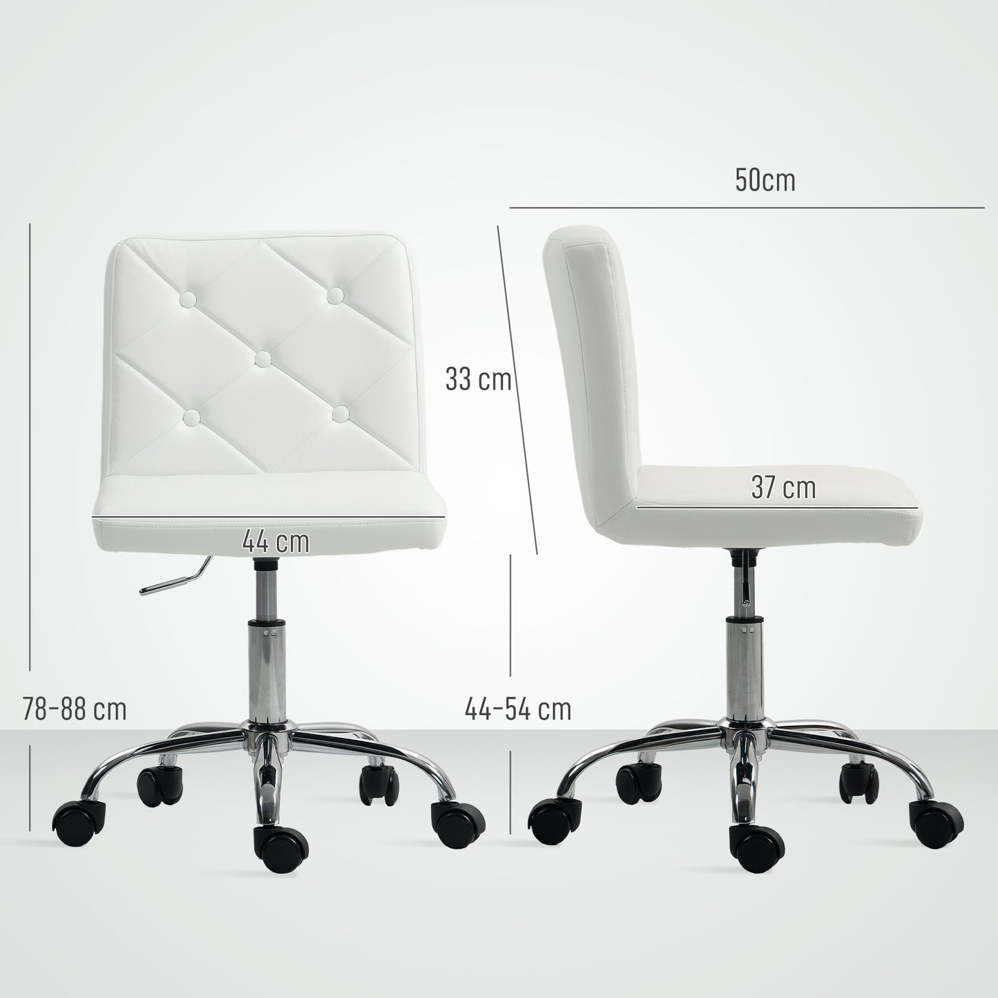 HOMCOM PU Leather Armless Office Chair, Modern Vanity Computer Swivel Chair with Rolling Wheels and Adjustable Height for Home Study, Bedroom, White