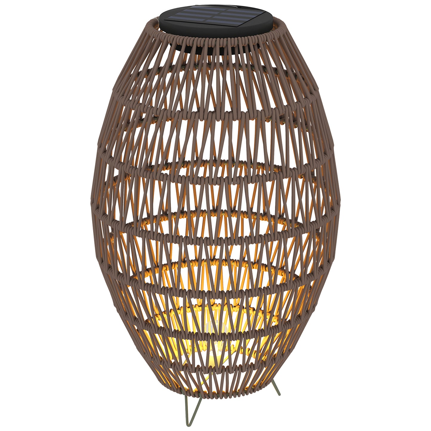 Outsunny Rattan Solar Lamp, Auto On/Off, IP44 Waterproof, Decorative Porch/Pathway Outdoor Lantern, Dark Brown