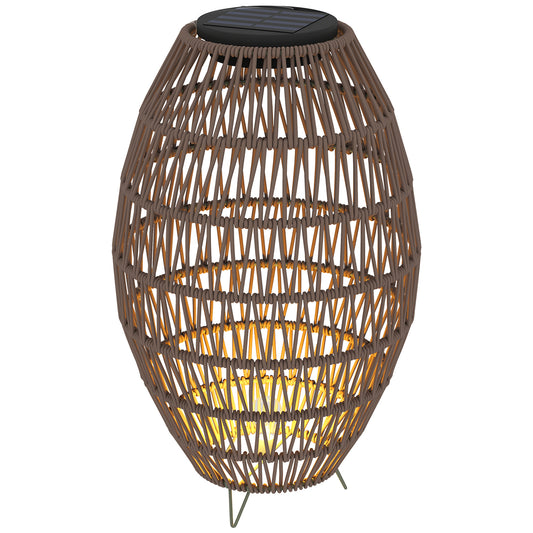 Outsunny Rattan Solar Lamp, Auto On/Off, IP44 Waterproof, Decorative Porch/Pathway Outdoor Lantern, Dark Brown