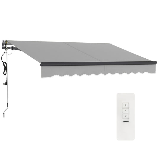 Outsunny Electric Retractable Awning, 3x2.5m with Remote, Aluminium Frame, UV30+ Sun Shade for Patio/Garden/Door, Light Grey