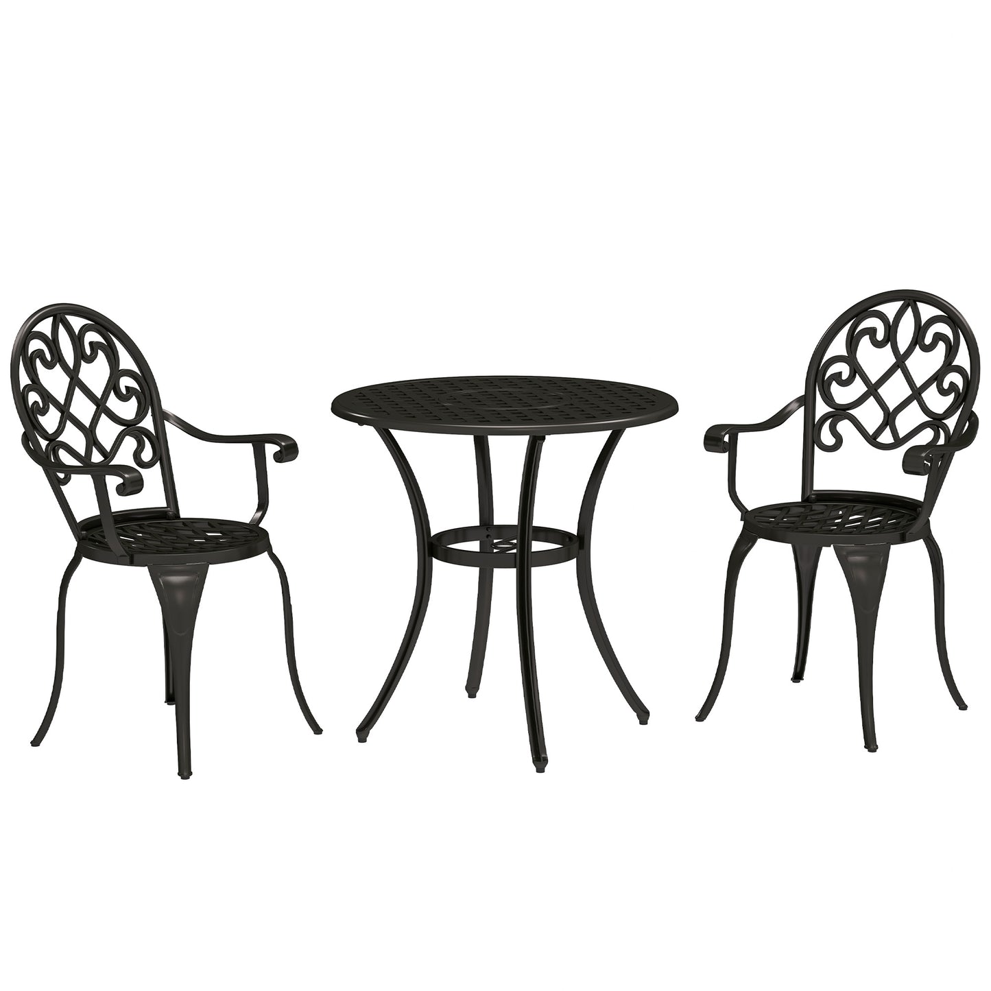 Outsunny 3 Piece Patio Bistro Set for 2, Outdoor Aluminium Garden Table and Chairs with Adjustable Footpads for Balcony, Garden and Patio, Black