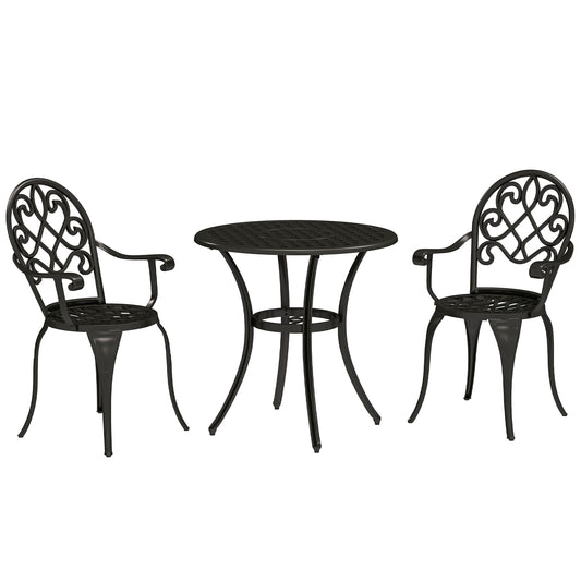 Outsunny 3 Piece Patio Bistro Set for 2, Outdoor Aluminium Garden Table and Chairs with Adjustable Footpads for Balcony, Garden and Patio, Black