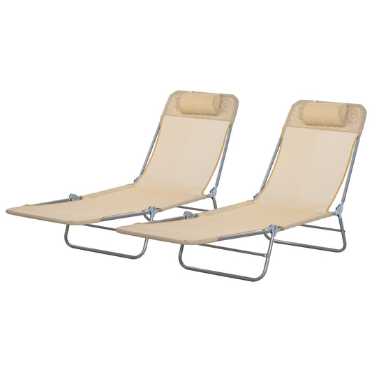 Outsunny Set of Two Steel Frame Sun Loungers with Reclining Backs - Brown